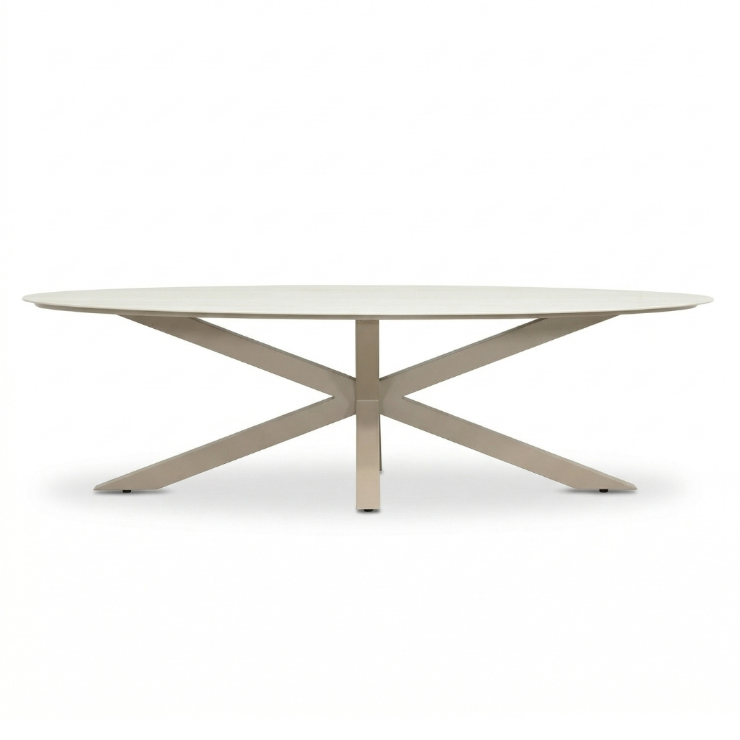 Calma low dining tuintafel 6 personen | sintered stone + aluminium | Marble Latte | 240cm ovaal