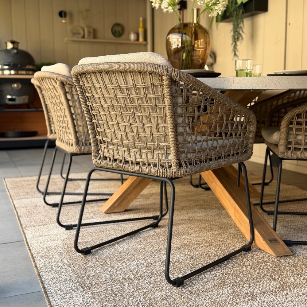 Tulum dining tuinstoel | touw + RVS | Sahara Dust