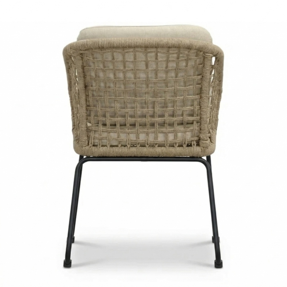 Tulum dining tuinstoel set van 4 | touw + RVS | Sahara Dust