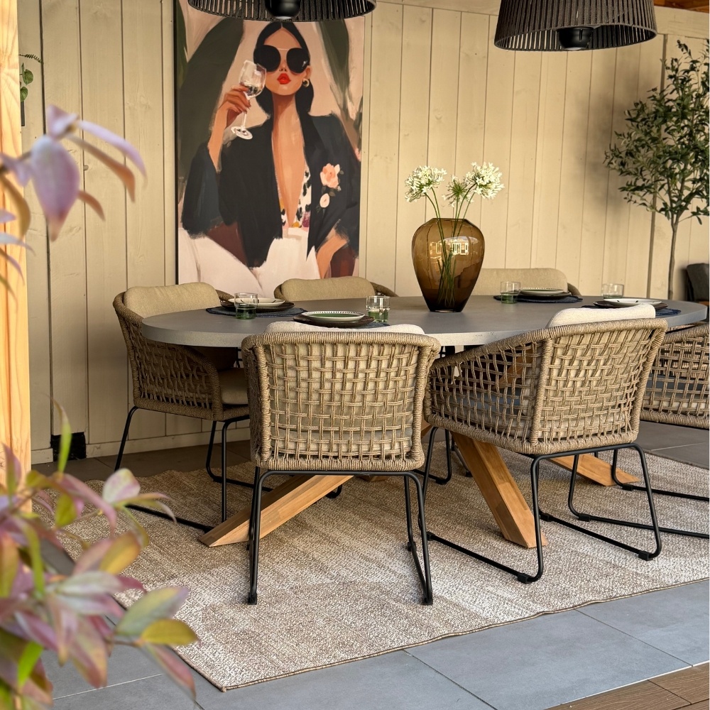 Livorno dining tuintafel 6 personen | polystone + hardhout | betonlook | 240cm