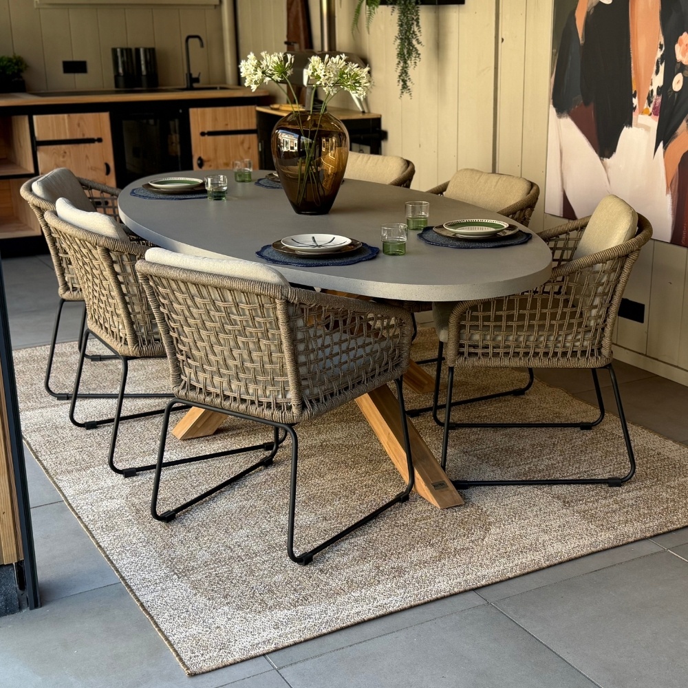 Livorno dining tuintafel 6 personen | polystone + hardhout | betonlook | 240cm