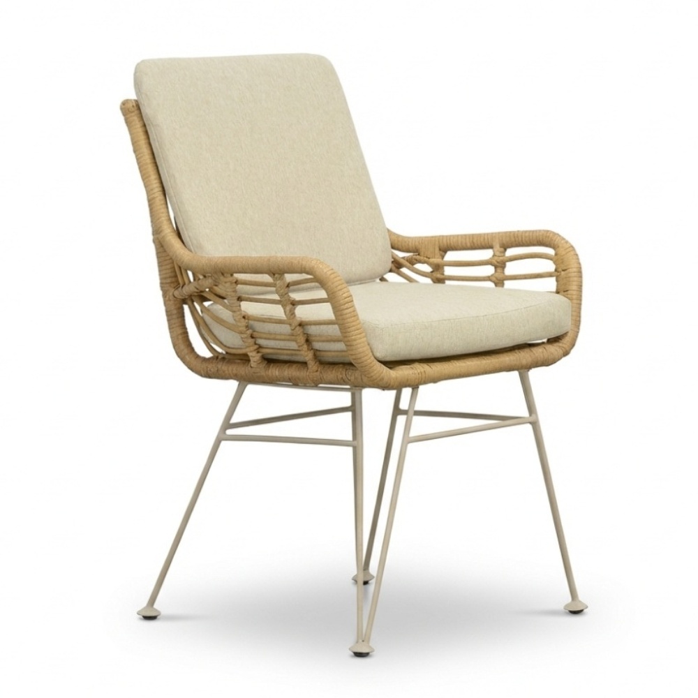 Carlos dining tuinstoel | wicker + rvs | Bamboo beige