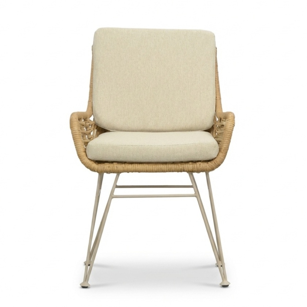 Carlos dining tuinstoel | wicker + rvs | Bamboo beige