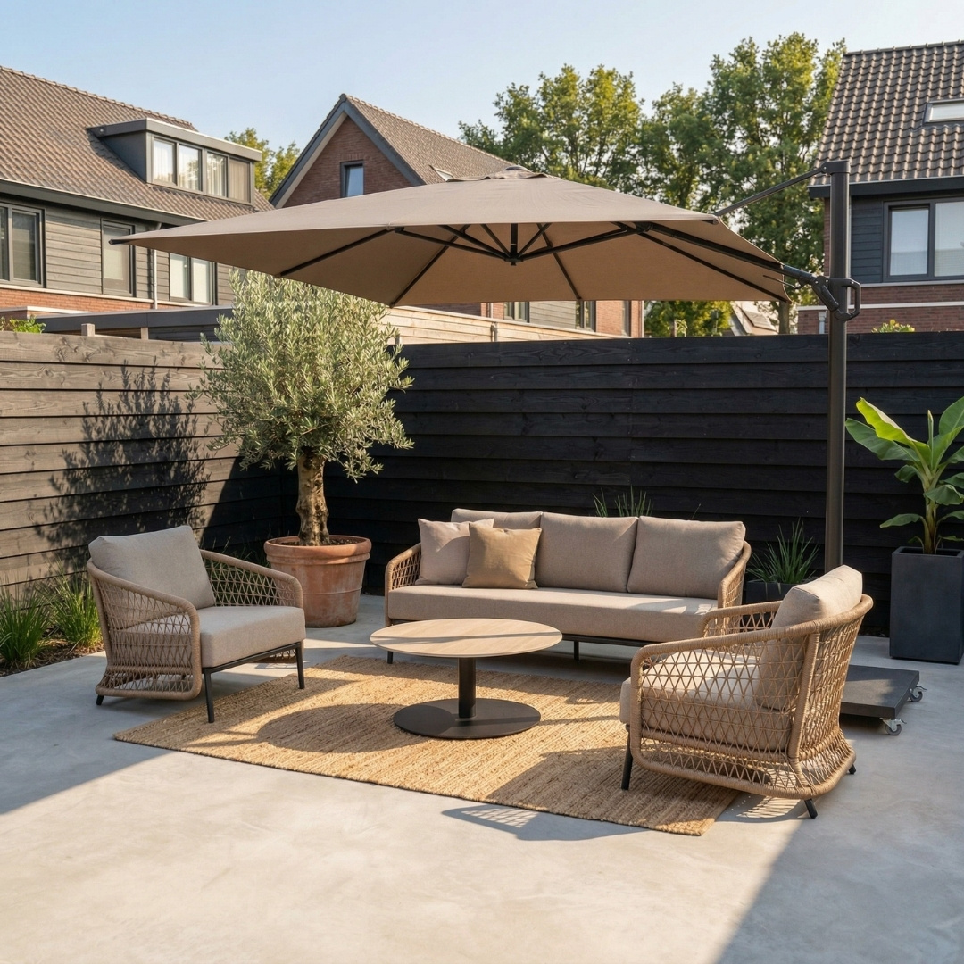 Vienna stoel-bank loungeset 5 personen incl. tafel 75cm | wicker + aluminium | zand | 5-delig