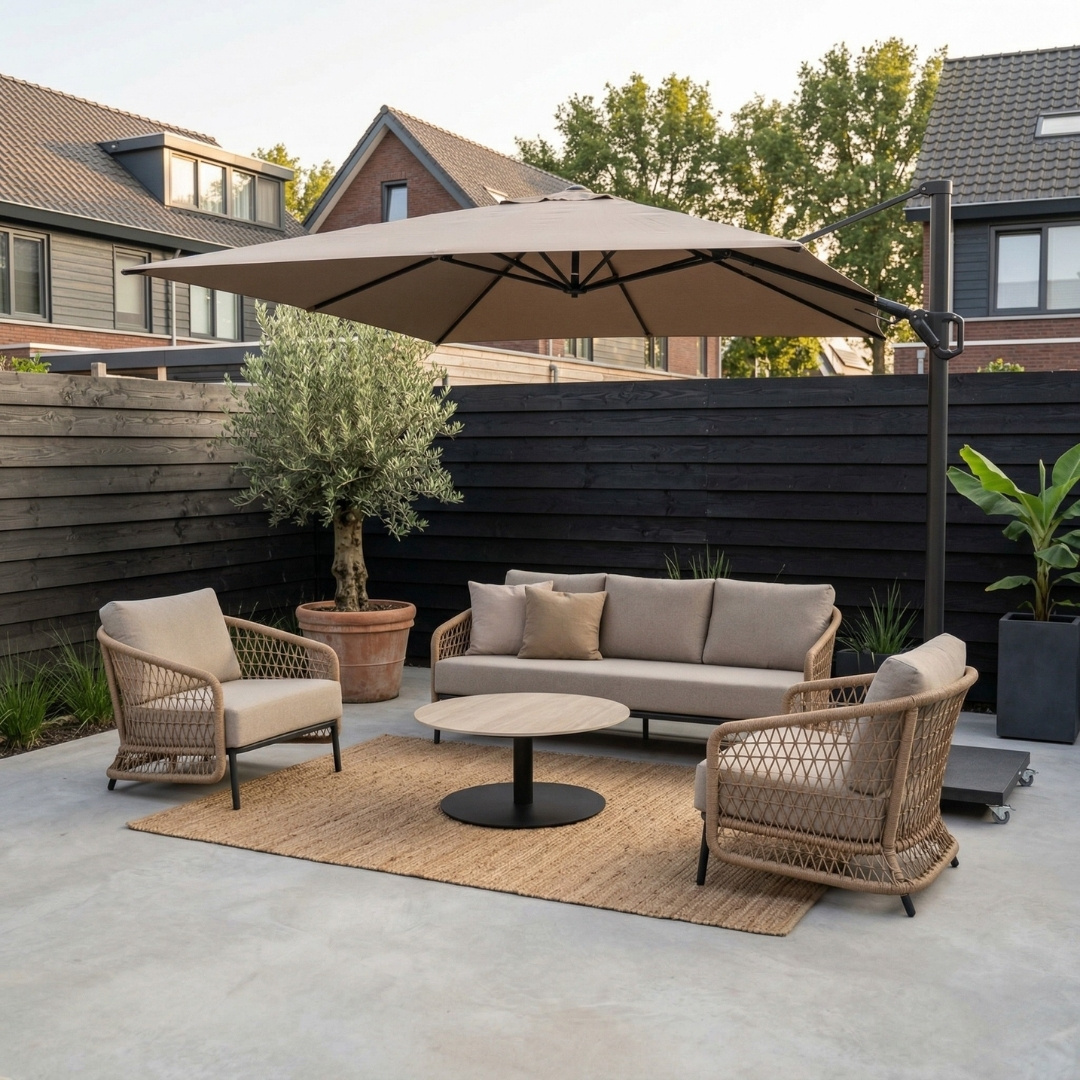 Vienna stoel-bank loungeset 5 personen incl. tafel 75cm | wicker + aluminium | zand | 5-delig