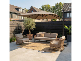 Vienna stoel-bank loungeset 5 personen | wicker + aluminium | zand | 4-delig