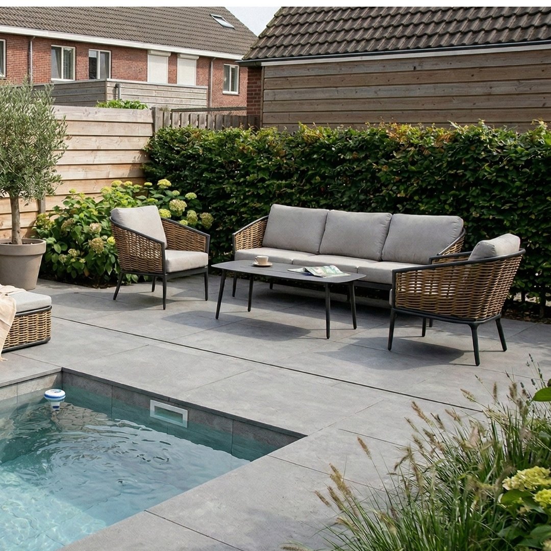 Lucca stoel-bank loungeset 5 personen | wicker + aluminium | zand | 4-delig