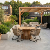 Palau/Portofino Sahara Dust dining tuinset | 4 personen | teakhout + touw | 120cm rond