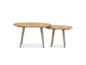 Palermo koffietafel set van 2 | aluminium + teakhout | beige