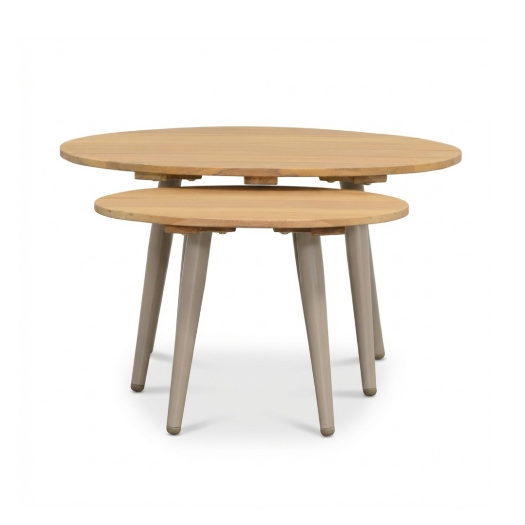 Palermo koffietafel set van 2 | aluminium + teakhout | beige