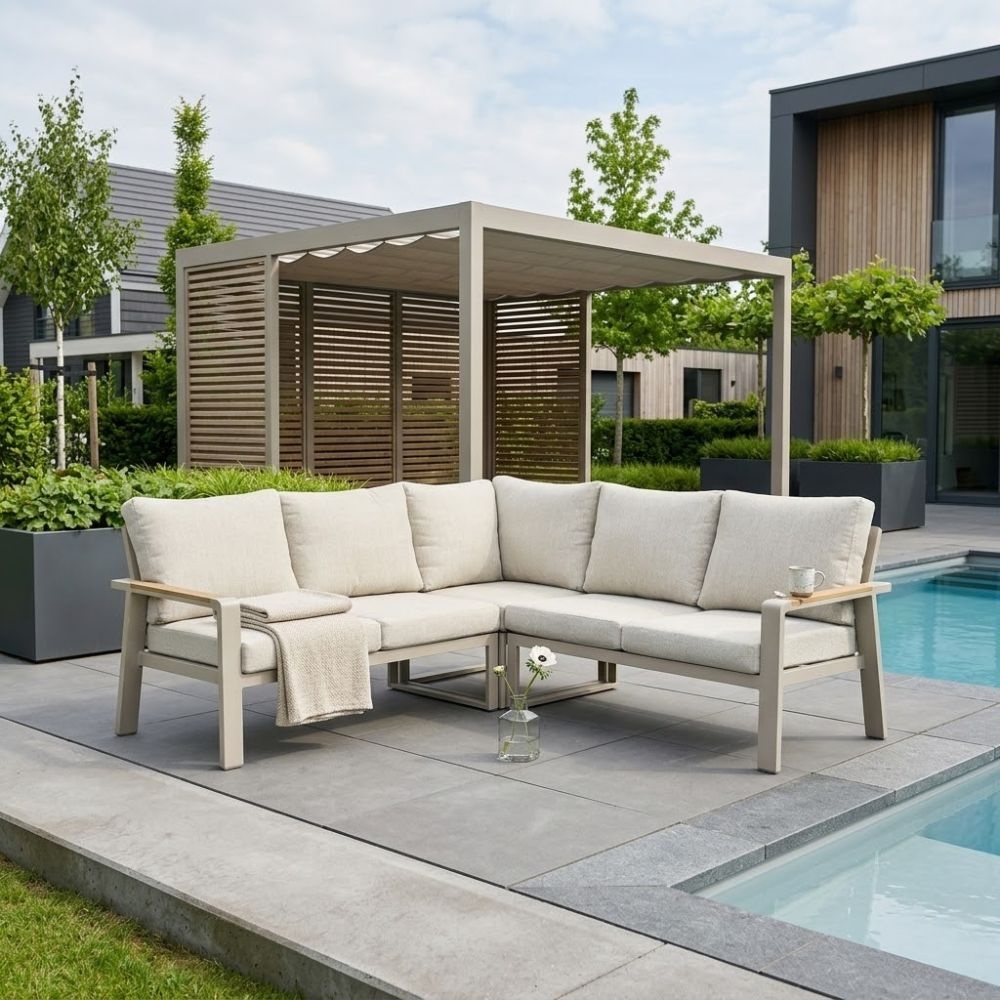 Lola hoek loungeset 5 personen | aluminium + polywood | beige | 3-delig - 220x220cm