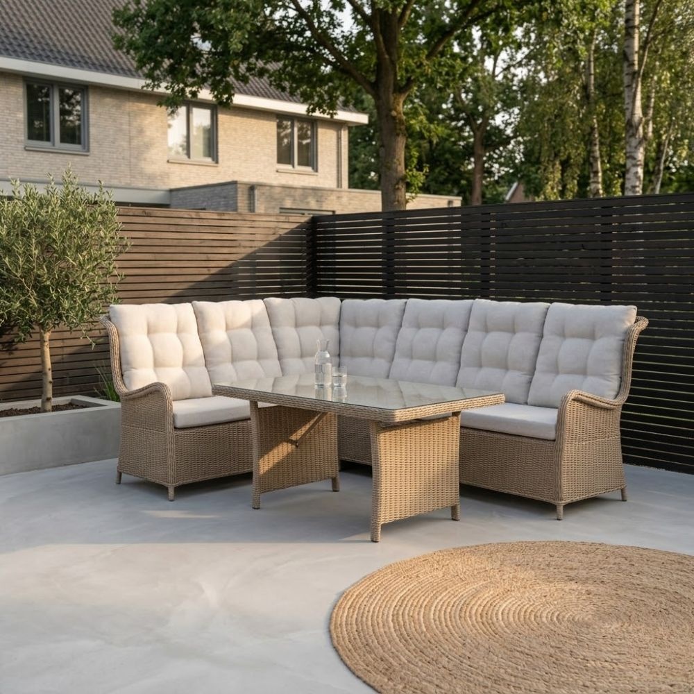 Glasgow dining loungeset 6 personen | wicker | Royal Sand | 5-delig - 258x202cm