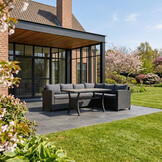 Stockholm dining loungeset 6 personen | wicker + polywood | zwart/Natural Wood | 3-delig - 245x169cm