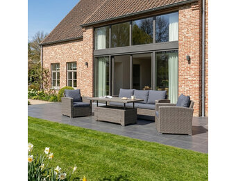 Malibu stoel-bank loungeset met verstelbare tafel 5 personen | wicker + polywood | Ash Grey | 4-delig