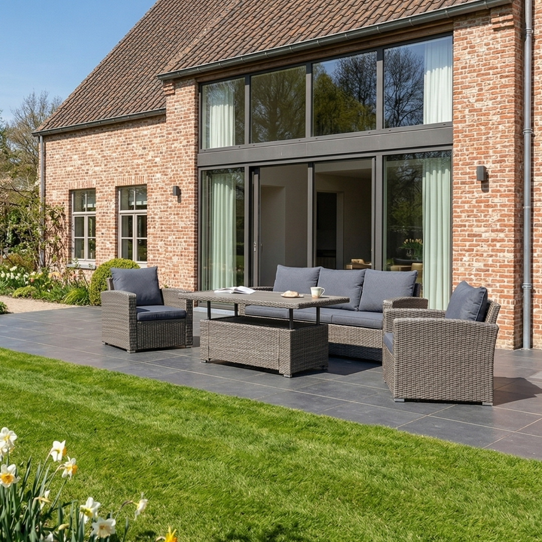 Malibu stoel-bank loungeset met verstelbare tafel 5 personen | wicker + polywood | Ash Grey | 4-delig