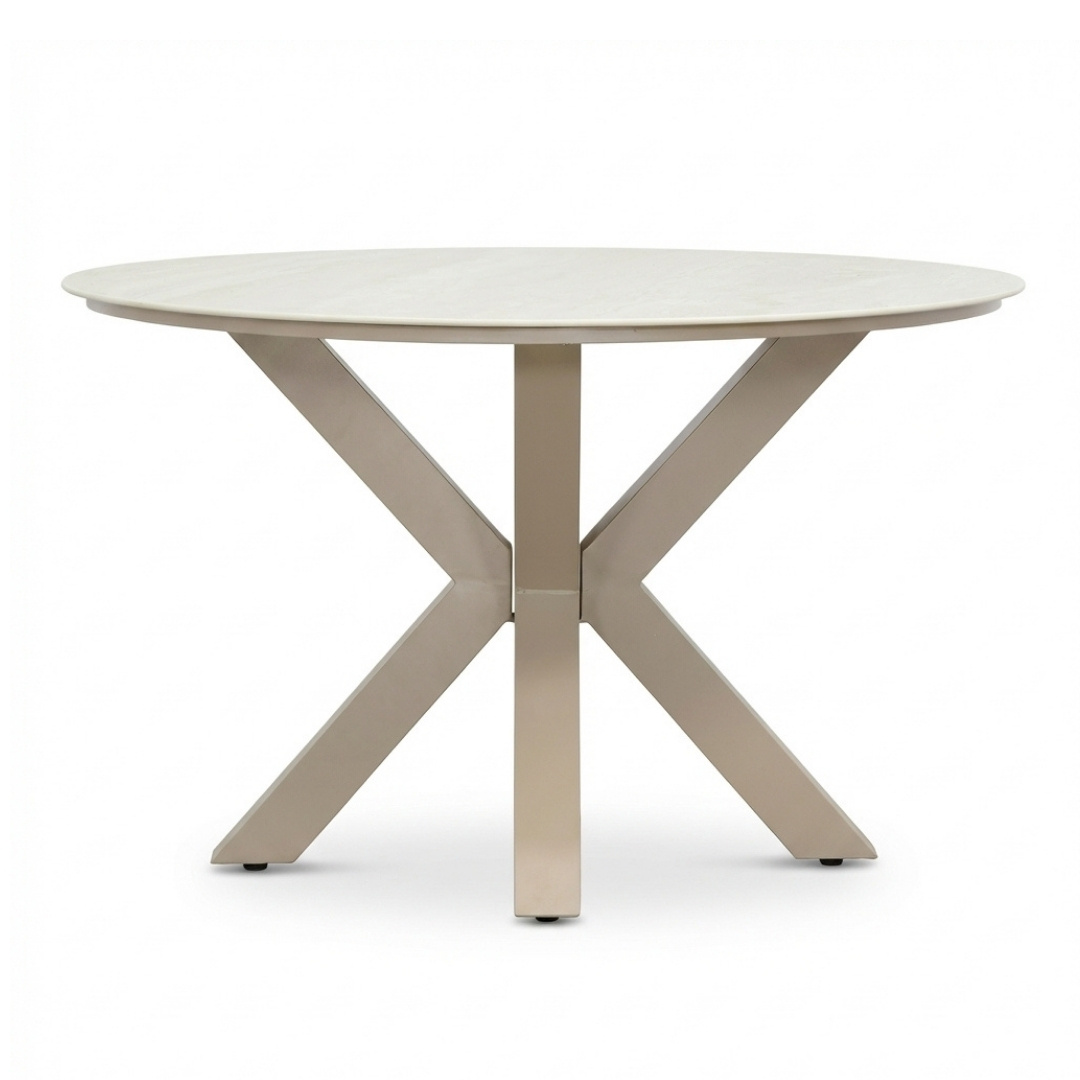Calma dining tuintafel 4 personen | sintered stone + aluminium | Marble Latte | 120cm rond