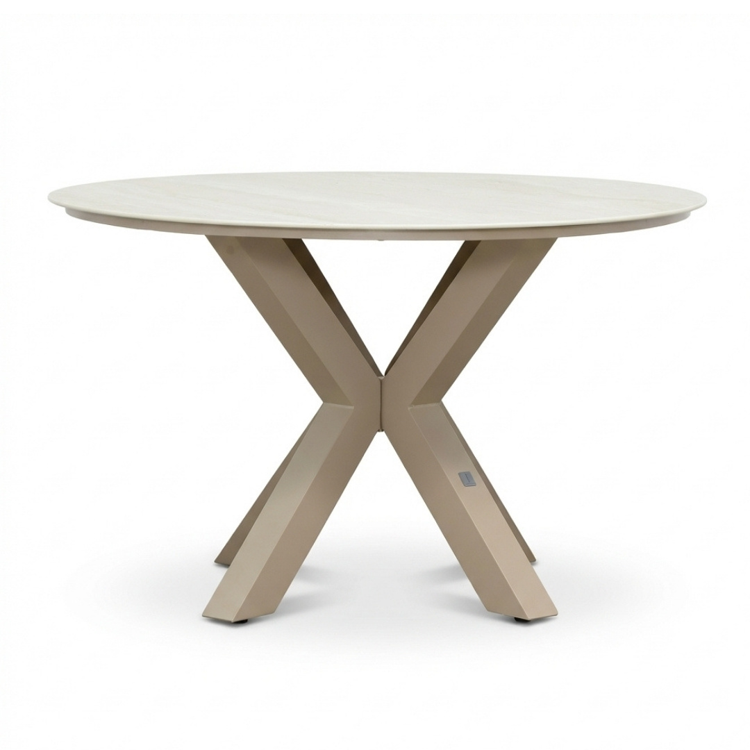 Calma dining tuintafel 4 personen | sintered stone + aluminium | Marble Latte | 120cm rond