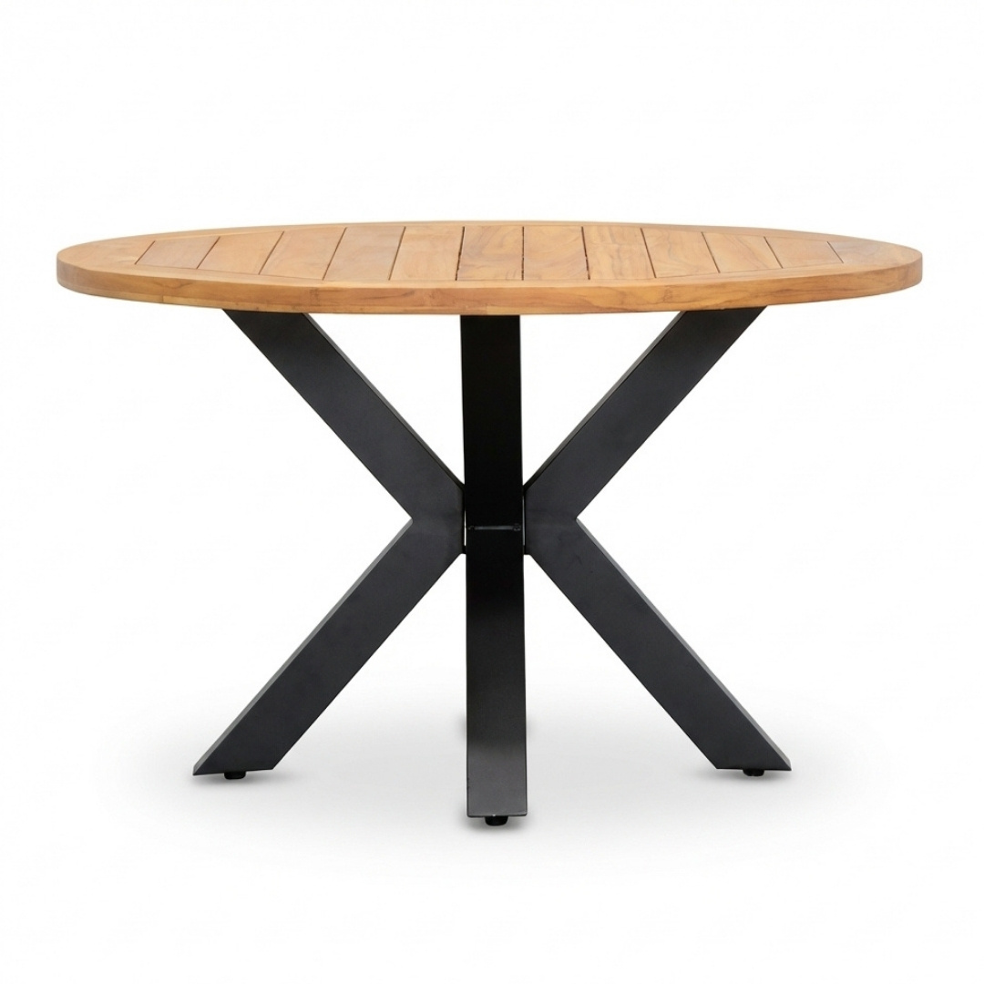 Cleve dining tuintafel 4 personen | teakhout + aluminium | Natural Teak/antraciet | 120cm rond
