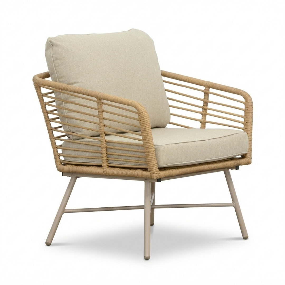Flow stoel-bank loungeset 5 personen | wicker + aluminium | Bamboo beige | 3-delig