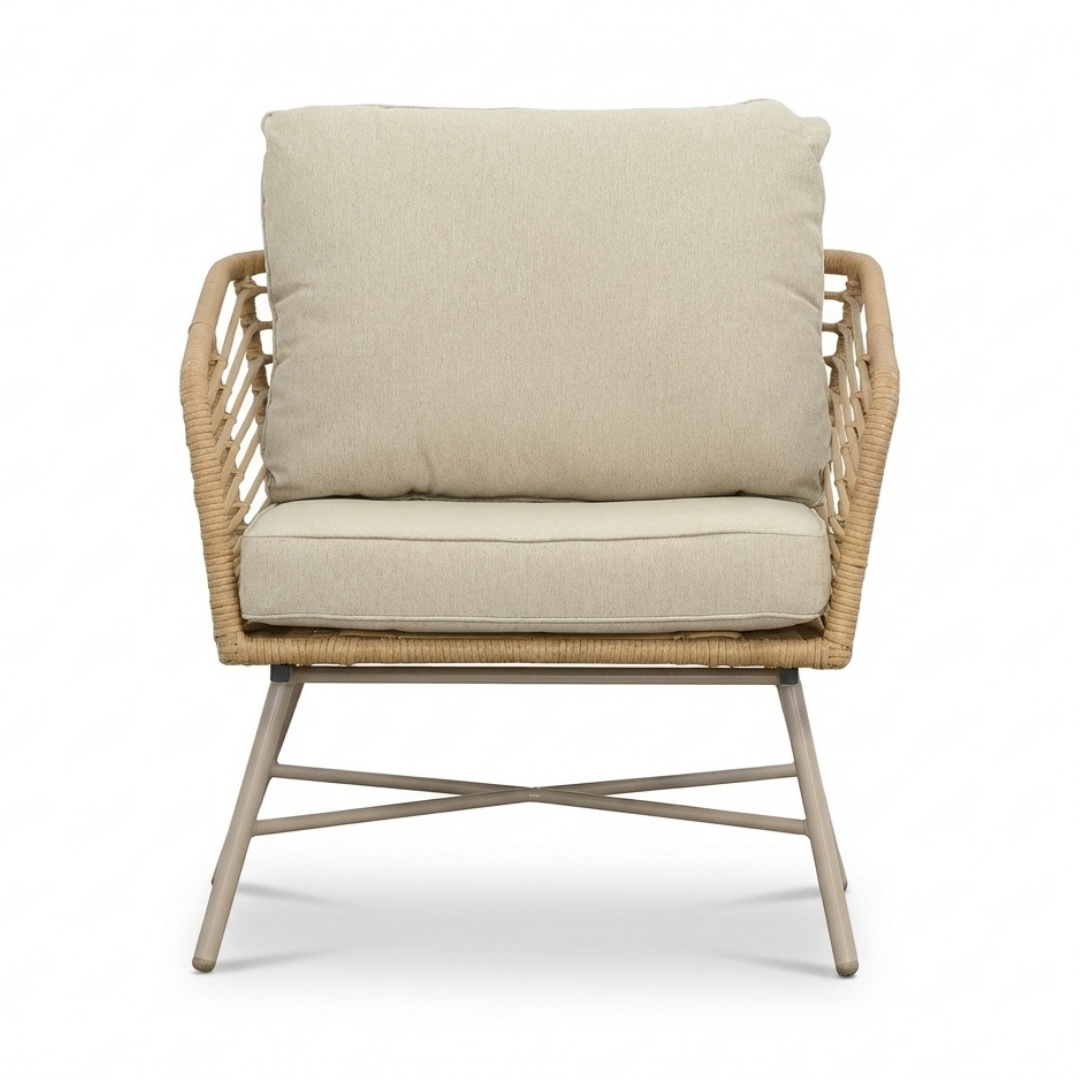 Flow stoel-bank loungeset 5 personen | wicker + aluminium | Bamboo beige | 3-delig