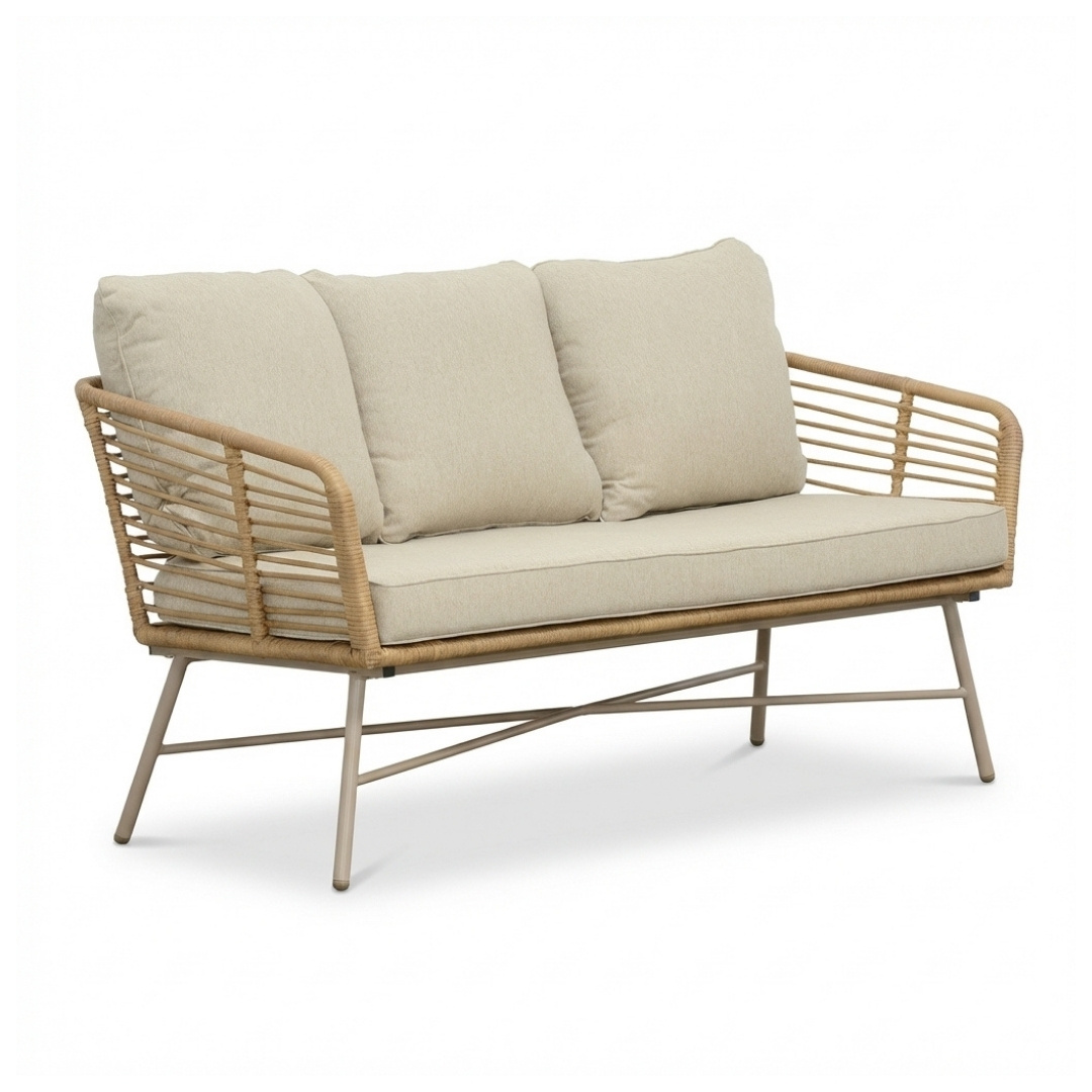 Flow stoel-bank loungeset 5 personen | wicker + aluminium | Bamboo beige | 3-delig
