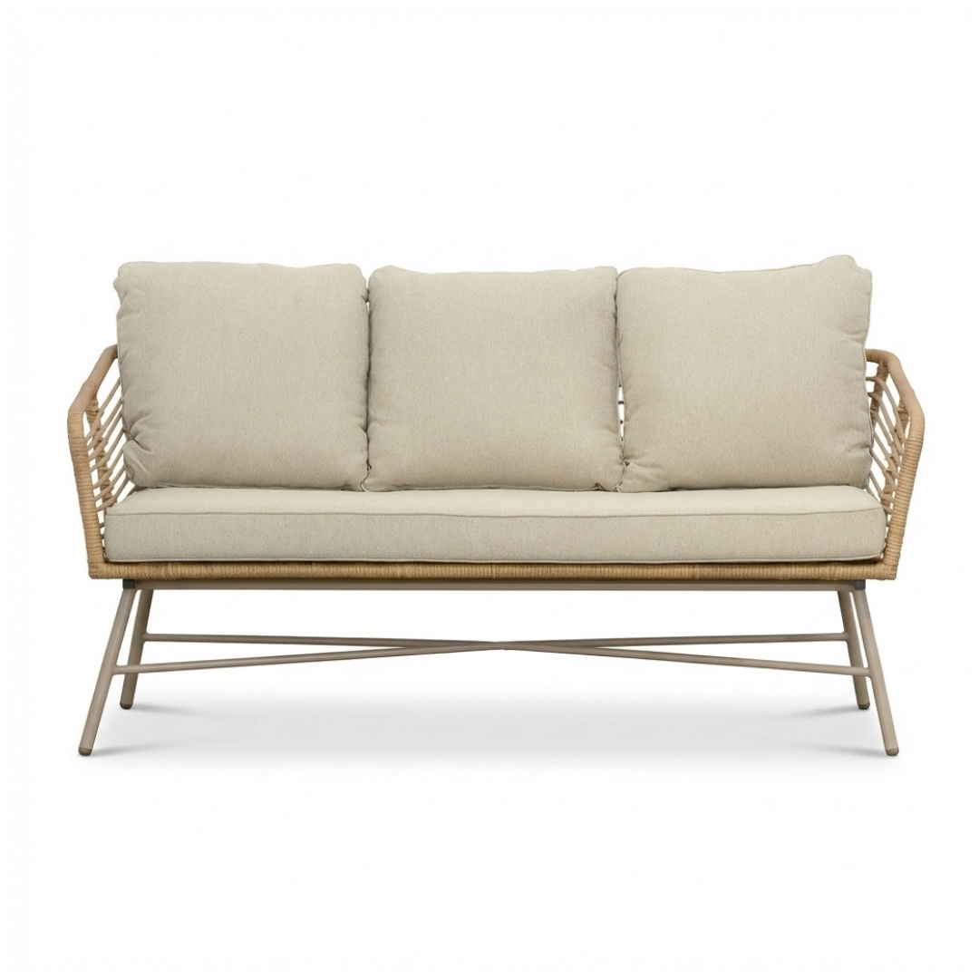 Flow stoel-bank loungeset 5 personen | wicker + aluminium | Bamboo beige | 3-delig