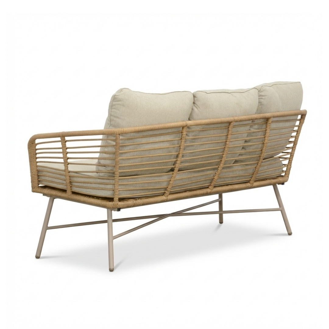 Flow stoel-bank loungeset 5 personen | wicker + aluminium | Bamboo beige | 3-delig