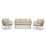 Flow stoel-bank loungeset 5 personen | wicker + aluminium | Bamboo beige | 3-delig