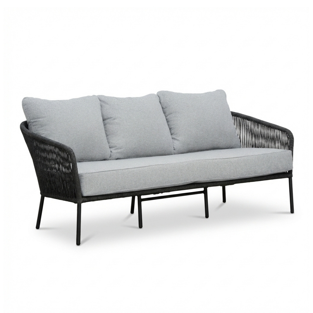 Mara stoel-bank loungeset 5 personen incl. Logan tafels | touw + aluminium | Stone Grey | 5-delig