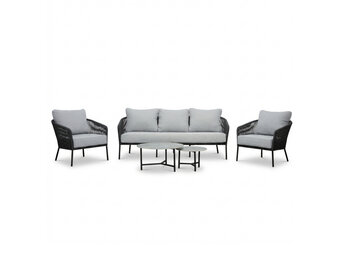 Mara stoel-bank loungeset 5 personen incl. Logan tafels | touw + aluminium | Stone Grey | 5-delig
