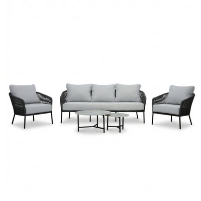 Mara stoel-bank loungeset 5 personen incl. Logan tafels | touw + aluminium | Stone Grey | 5-delig