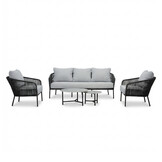 Mara stoel-bank loungeset 5 personen incl. Logan tafels | touw + aluminium | Stone Grey | 5-delig
