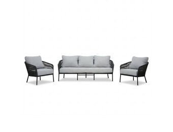 Mara stoel-bank loungeset 5 personen | touw + aluminium | Stone Grey | 3-delig