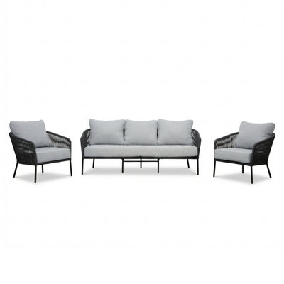 Mara stoel-bank loungeset 5 personen | touw + aluminium | Stone Grey | 3-delig