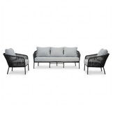 Mara stoel-bank loungeset 5 personen | touw + aluminium | Stone Grey | 3-delig