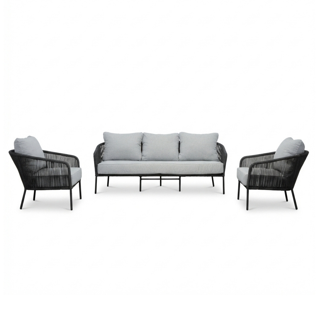 Mara stoel-bank loungeset 5 personen | touw + aluminium | Stone Grey | 3-delig