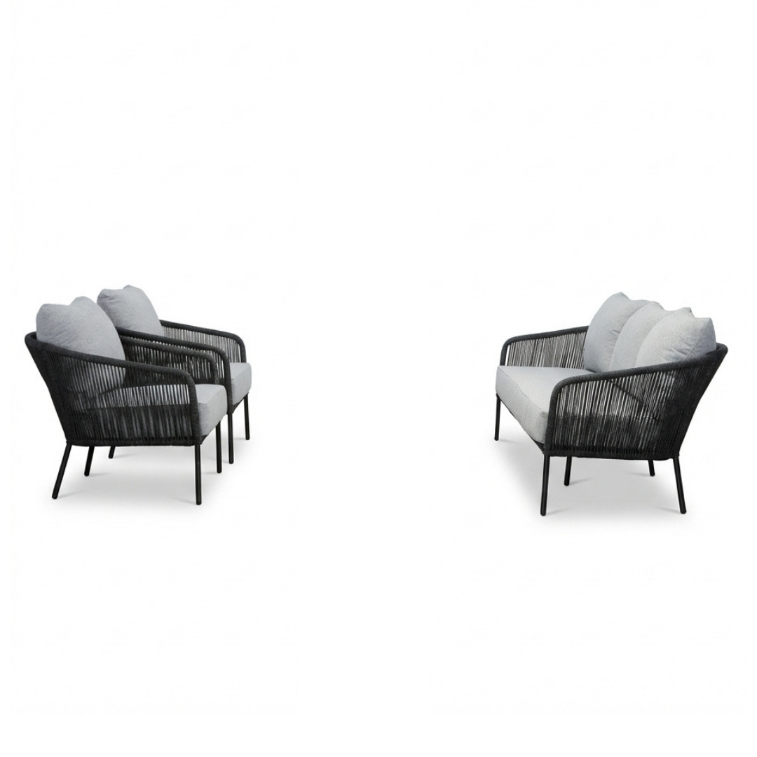 Mara stoel-bank loungeset 5 personen | touw + aluminium | Stone Grey | 3-delig