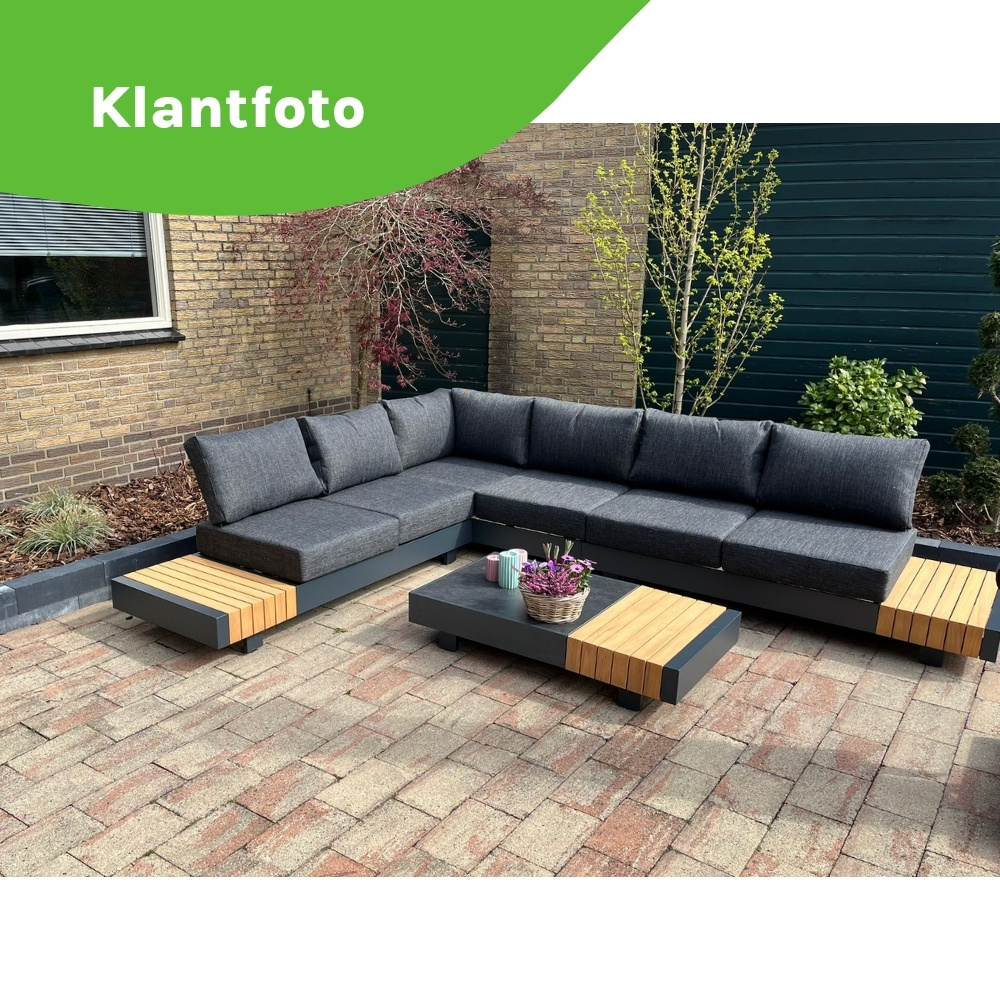 Verona hoek loungeset met all weather kussens 6 personen | aluminium + teakhout | antraciet | 4-delig - 339x269cm