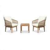 Bella lounge balkonset 2 personen | touw + hardhout | zand | 3-delig