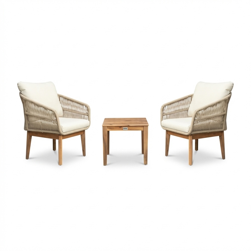 Bella lounge balkonset 2 personen | touw + hardhout | zand | 3-delig