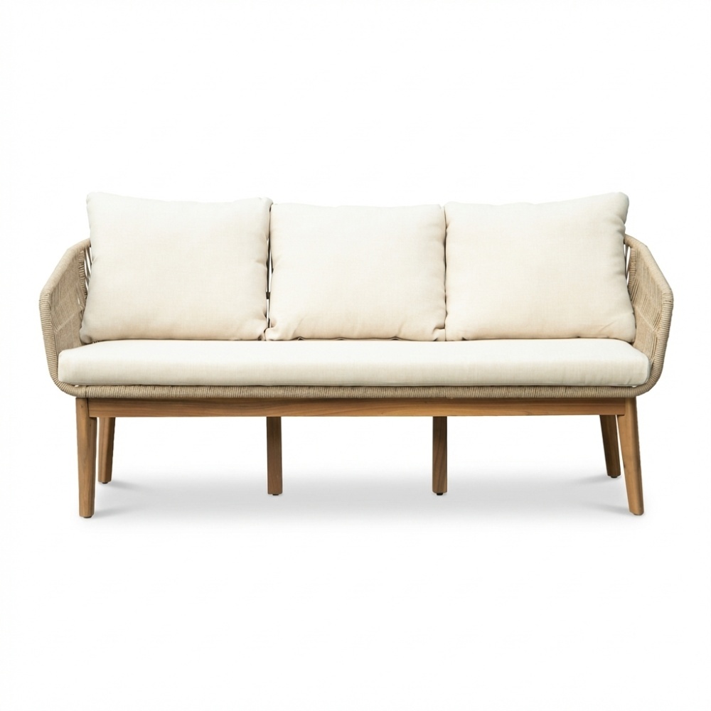 Bella stoel-bank loungeset 5 personen | touw + hardhout | zand | 4-delig