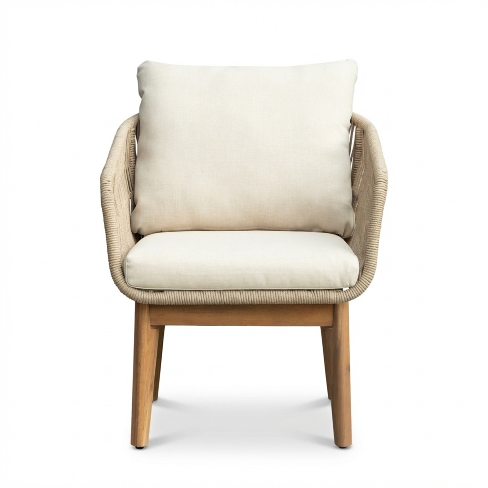 Bella stoel-bank loungeset 5 personen | touw + hardhout | zand | 4-delig