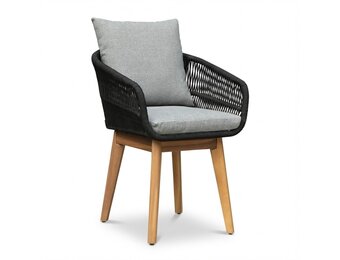 Bella dining tuinstoel | touw + hardhout | zwart
