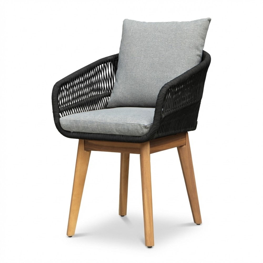 Bella dining tuinstoel | touw + hardhout | zwart
