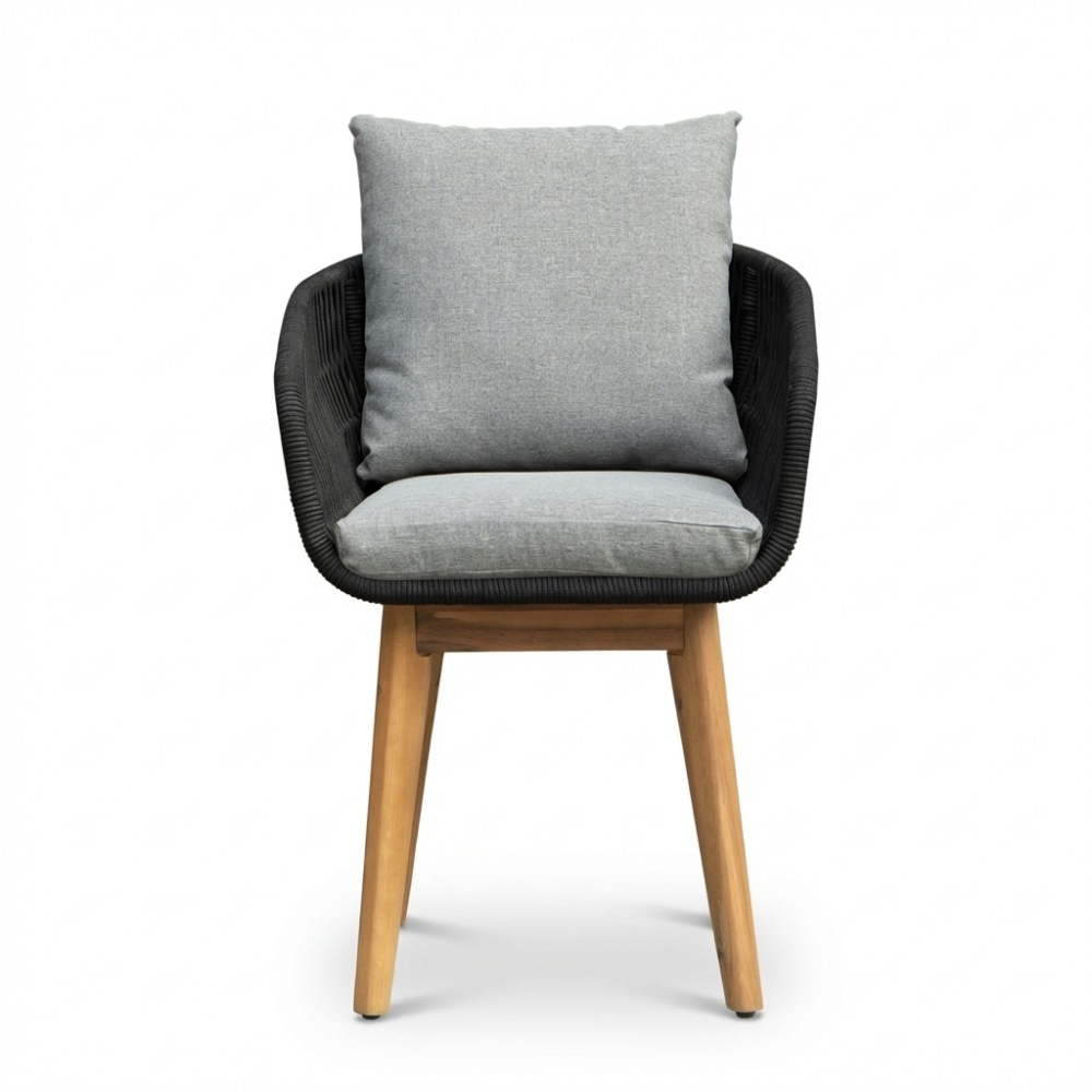 Bella dining tuinstoel | touw + hardhout | zwart