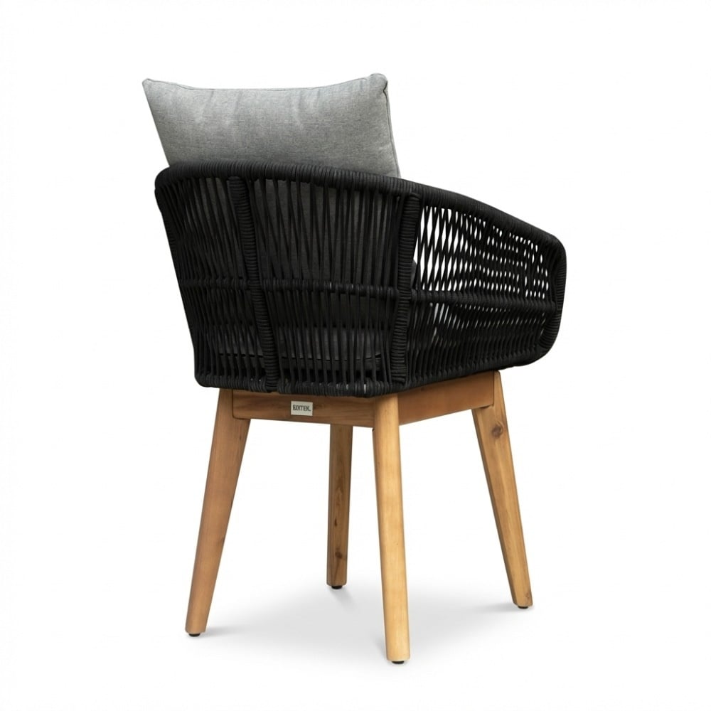 Bella dining tuinstoel | touw + hardhout | zwart