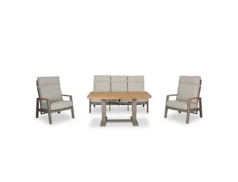 Brighton stoel-bank loungeset - verstelbaar 5 personen | aluminium + teak | beige | 4-delig