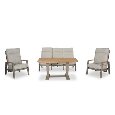 Brighton stoel-bank loungeset - verstelbaar 5 personen | aluminium + teak | beige | 4-delig