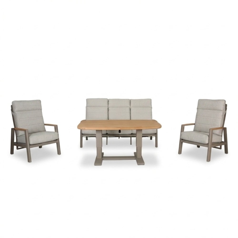 Brighton stoel-bank loungeset - verstelbaar 5 personen | aluminium + teak | beige | 4-delig
