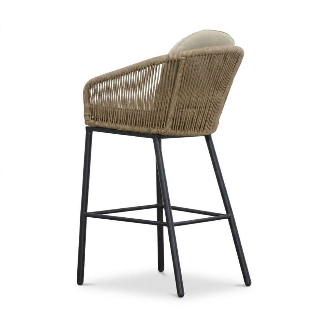 Santos Marble Grey/Mara Sahara Dust dining barset | 4 personen | sintered stone + touw | 90cm